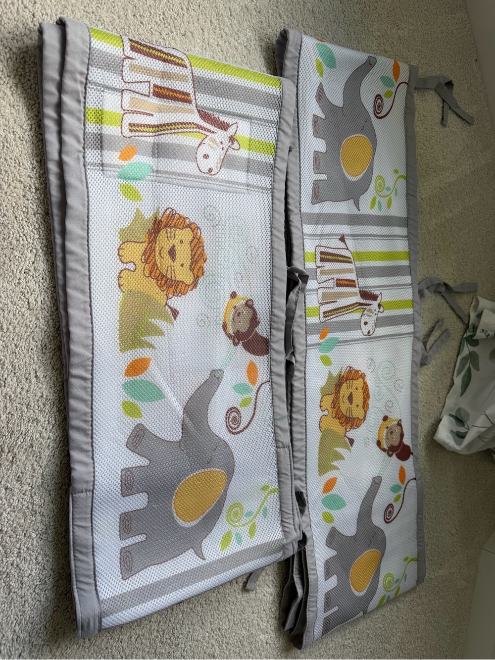 Neutral Safari Animal Crib Bumper Pad - Gray with Green & Yellow Accents